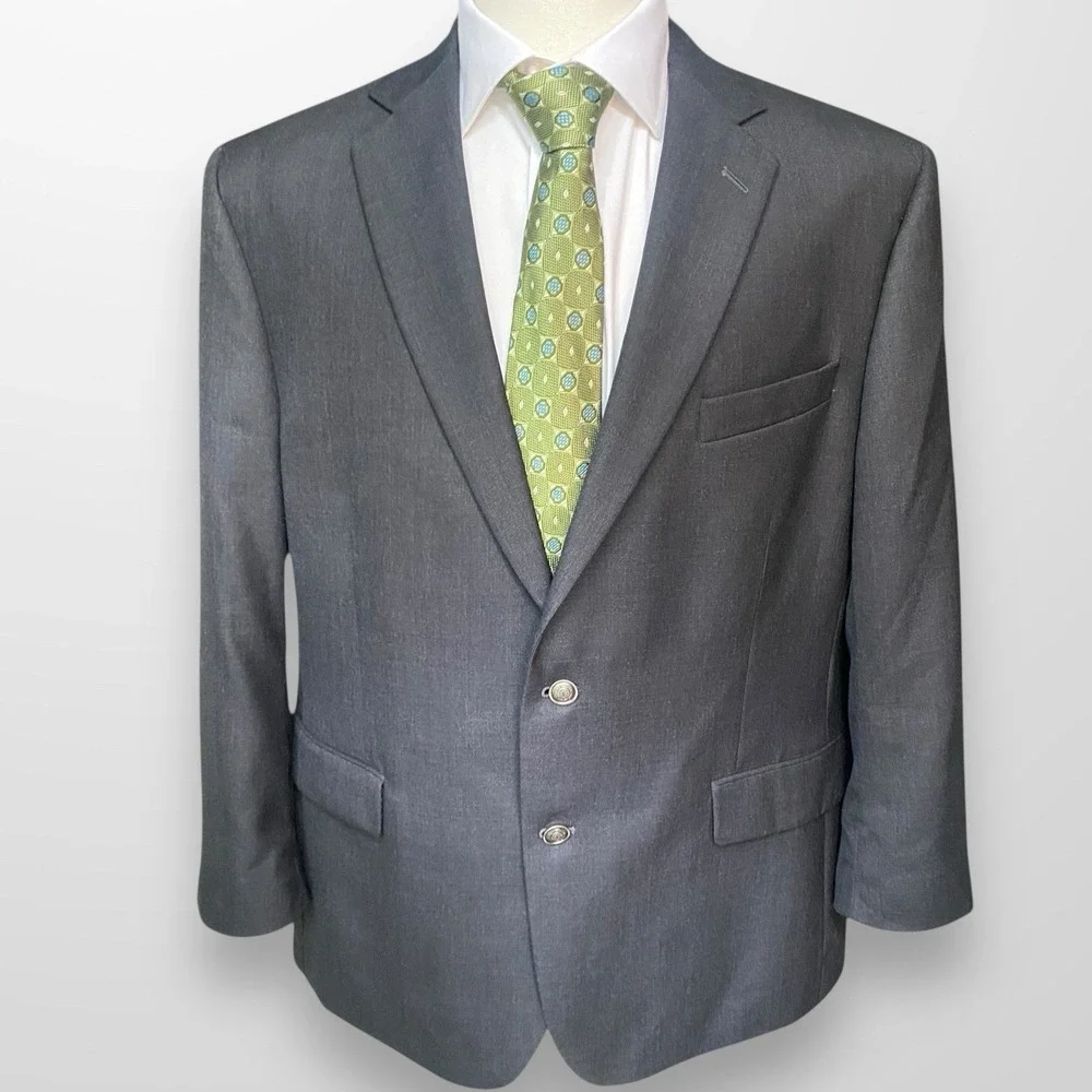Stafford Mens Size 46R Blazer Sport Coat Gray Wool‎ Suit Jacket Classic Fit